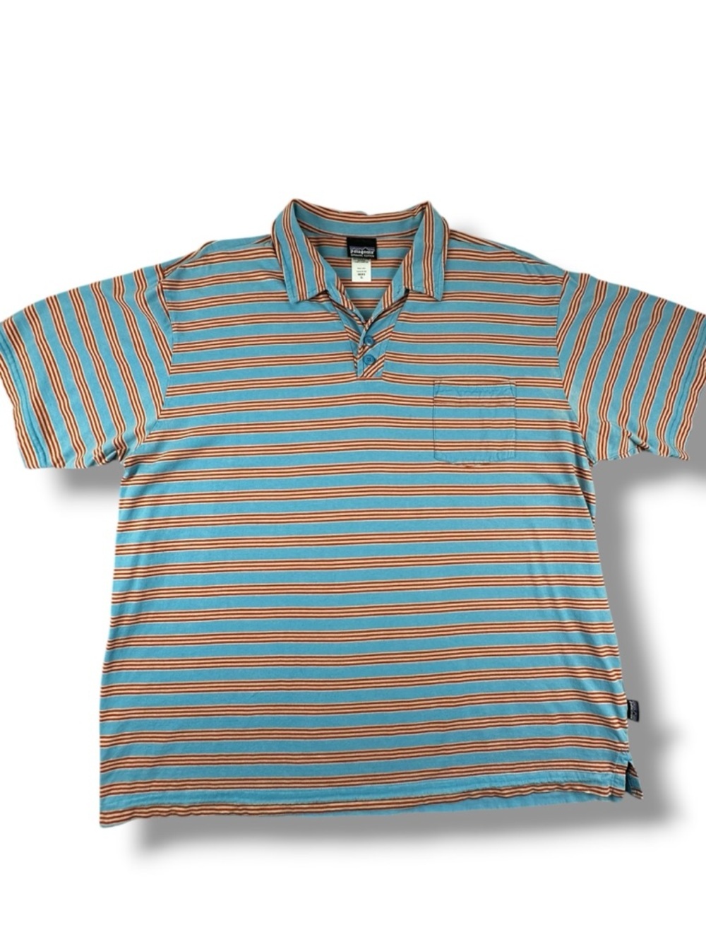 Patagonia Organic Cotton Striped Polo Shirt Men’s XL Blue Orange Sustainable Cas